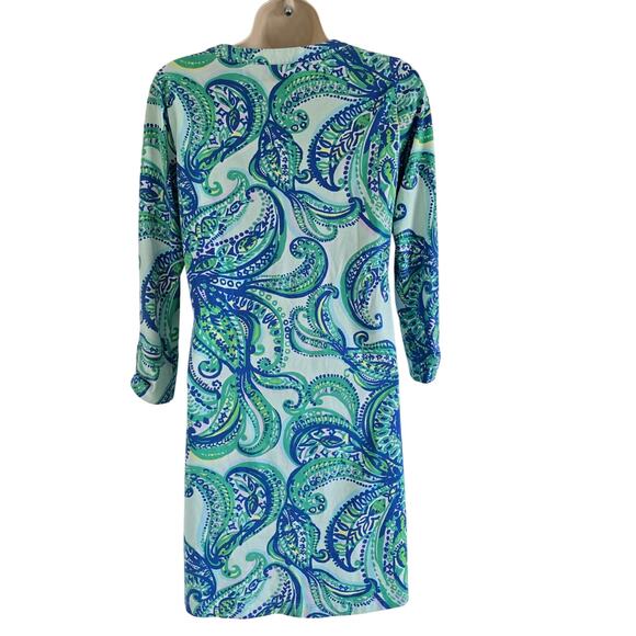 Lily Pulitzer Floral Paisley V-neck Shift Mini Dress Tunic Blue-XS Pima Cotton - Picture 3 of 7